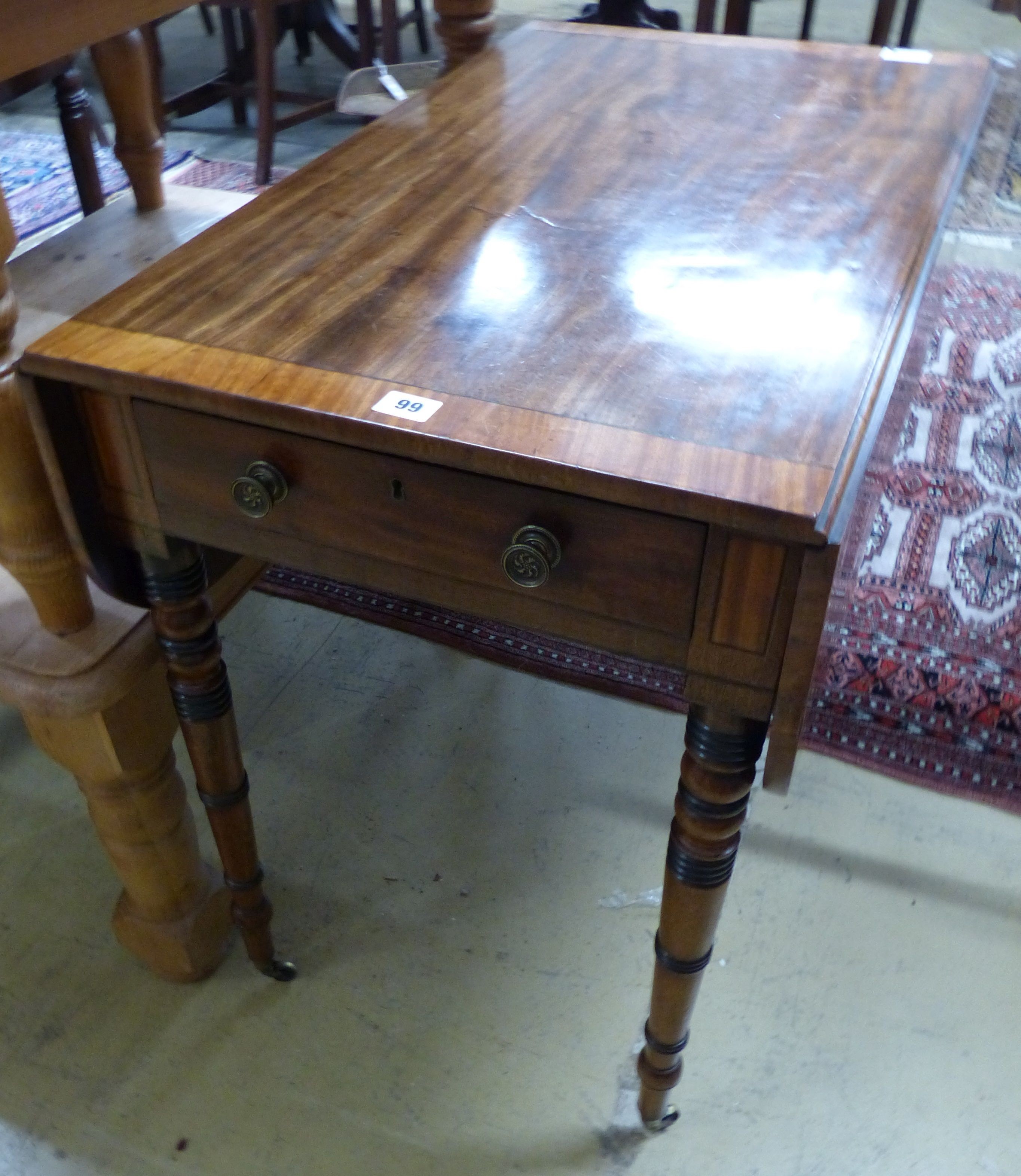 A Regency satinwood banded mahogany Pembroke table , W.48cm D.81cm H.72cm